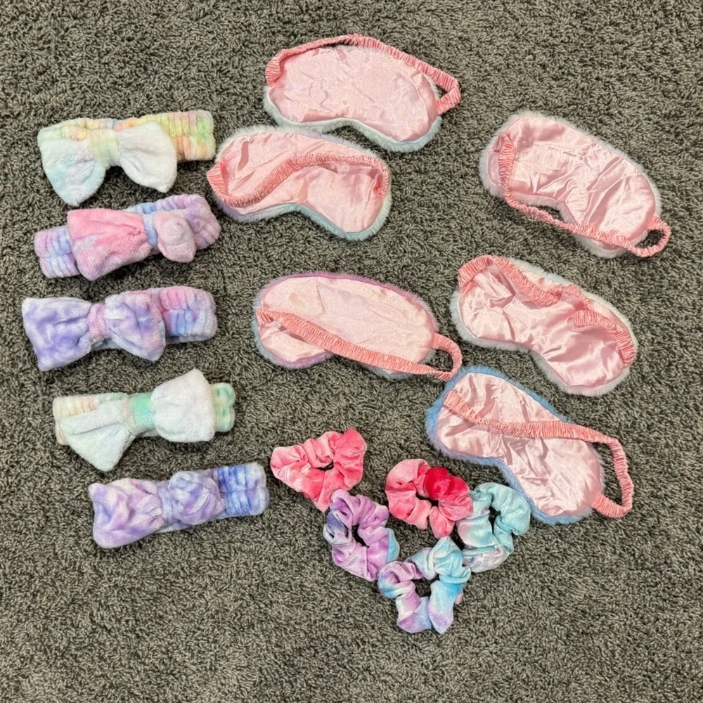 Spa Birthday party favors- headband, scrunchie and eye mask, enough for 5 kids